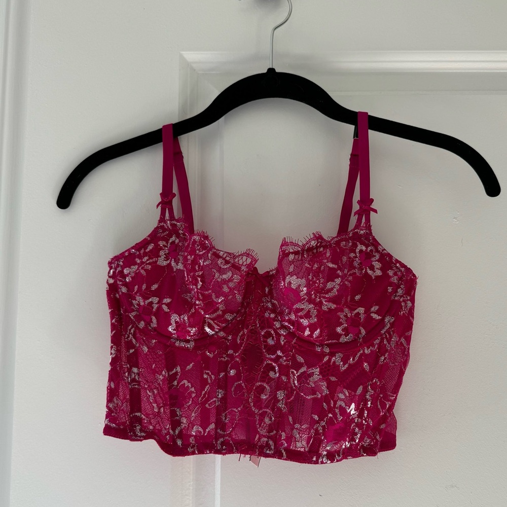 Victorias Secret Wicket Shimmer Lace pink corset top.